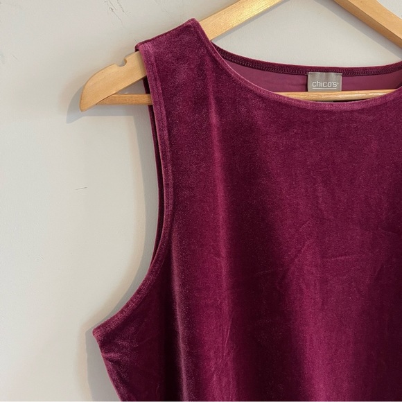 Chico’s Women’s Velvet Pull Over Tank size Medium 10/12 Deep Burgundy High Neck - Picture 4 of 8